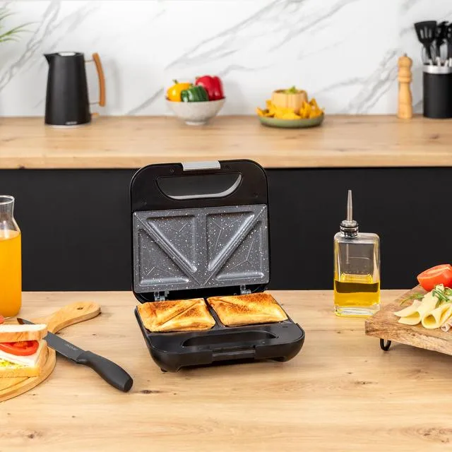 CECOTEC Rock'nToast Classic+ -voileip&auml;grilli, 800 W, 2 viipaletta, Ruostumaton ter&auml;s / musta