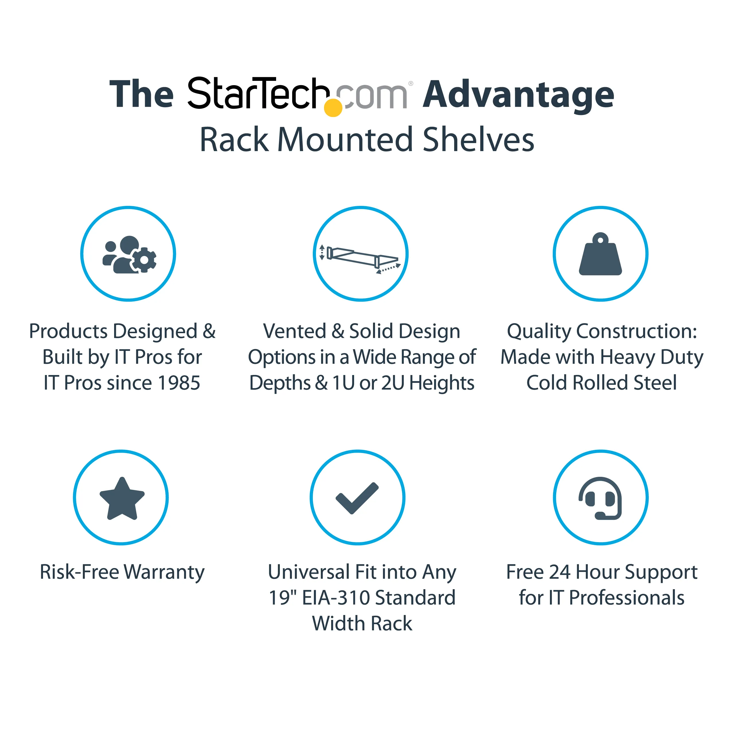 STARTECH.COM 2U 16in Universal Vented Rack Mount Cantilever Shelf - Fixed Server Rack Cabinet Shelf - 50lbs / 22kg