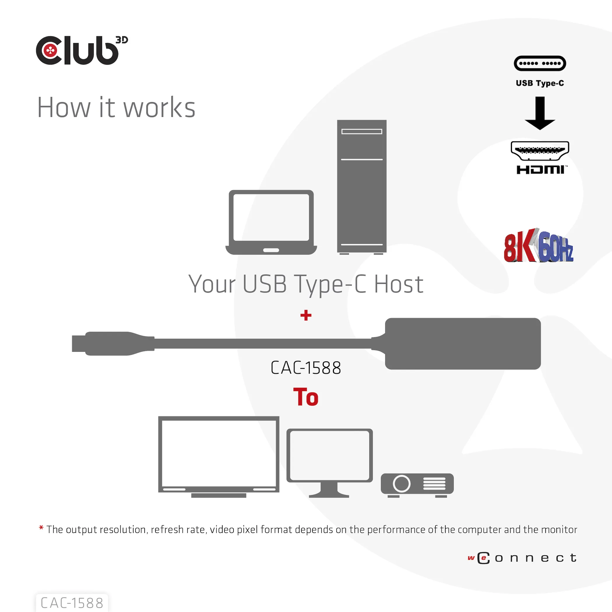 Club 3D 3.2 Gen2 USB-C - HDMI + USB-C PD 3.0 - adapter, Black Club 3D 3.2 Gen2 USB-C - HDMI + USB-C PD 3.0 - adapter, Black