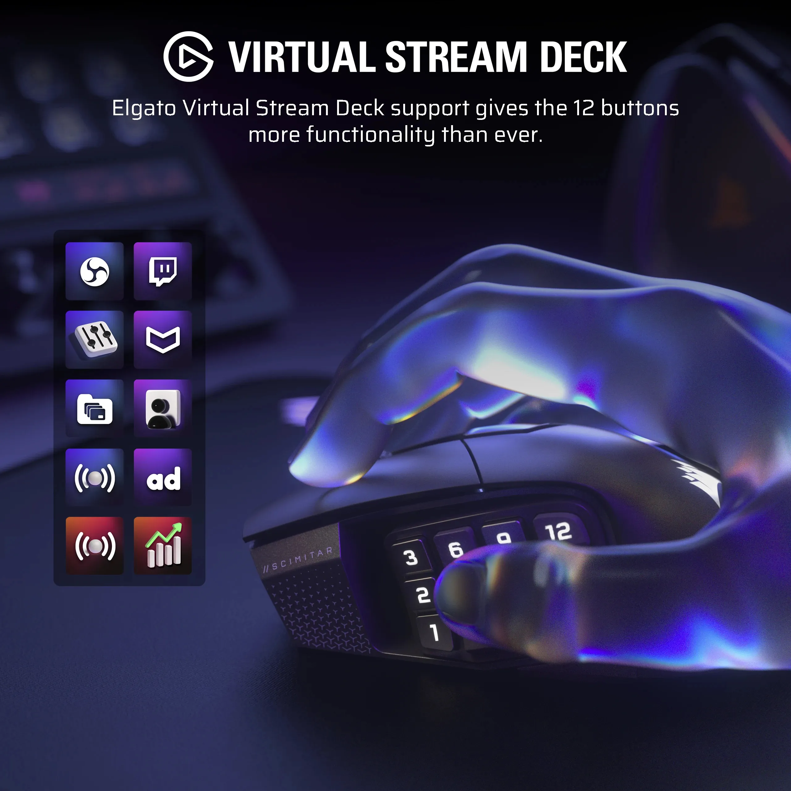 Corsair Scimitar Elite - tr&aring;dl&ouml;s spelmus, Vit