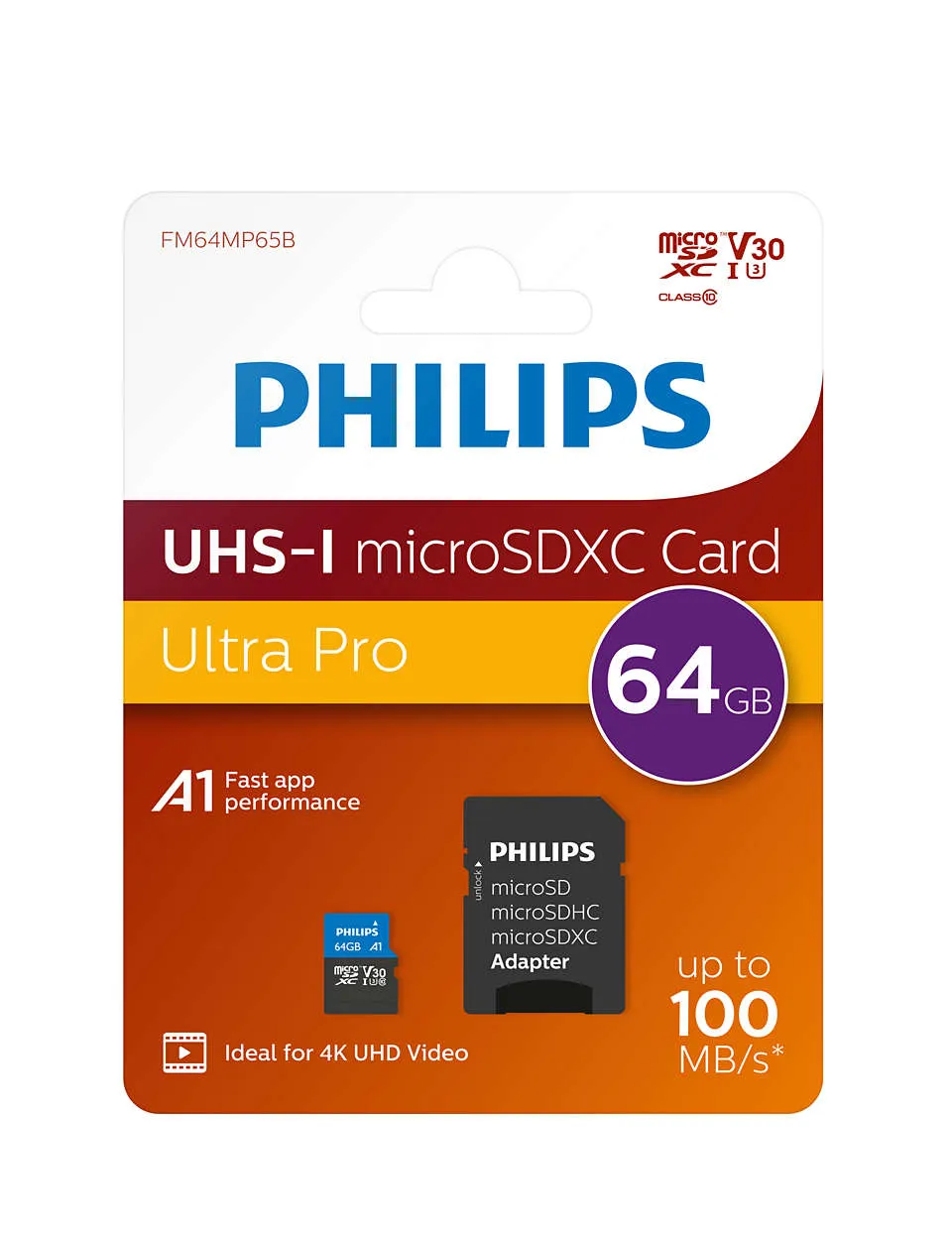 Philips Micro SDXC Card 64GB Class 10 UHS-I U3 incl. Adapter