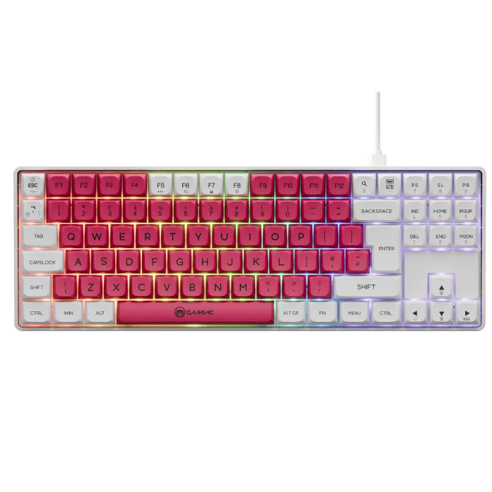 Gamiac TKL90G Kailh Red - speltangentbord, Vit/Röd