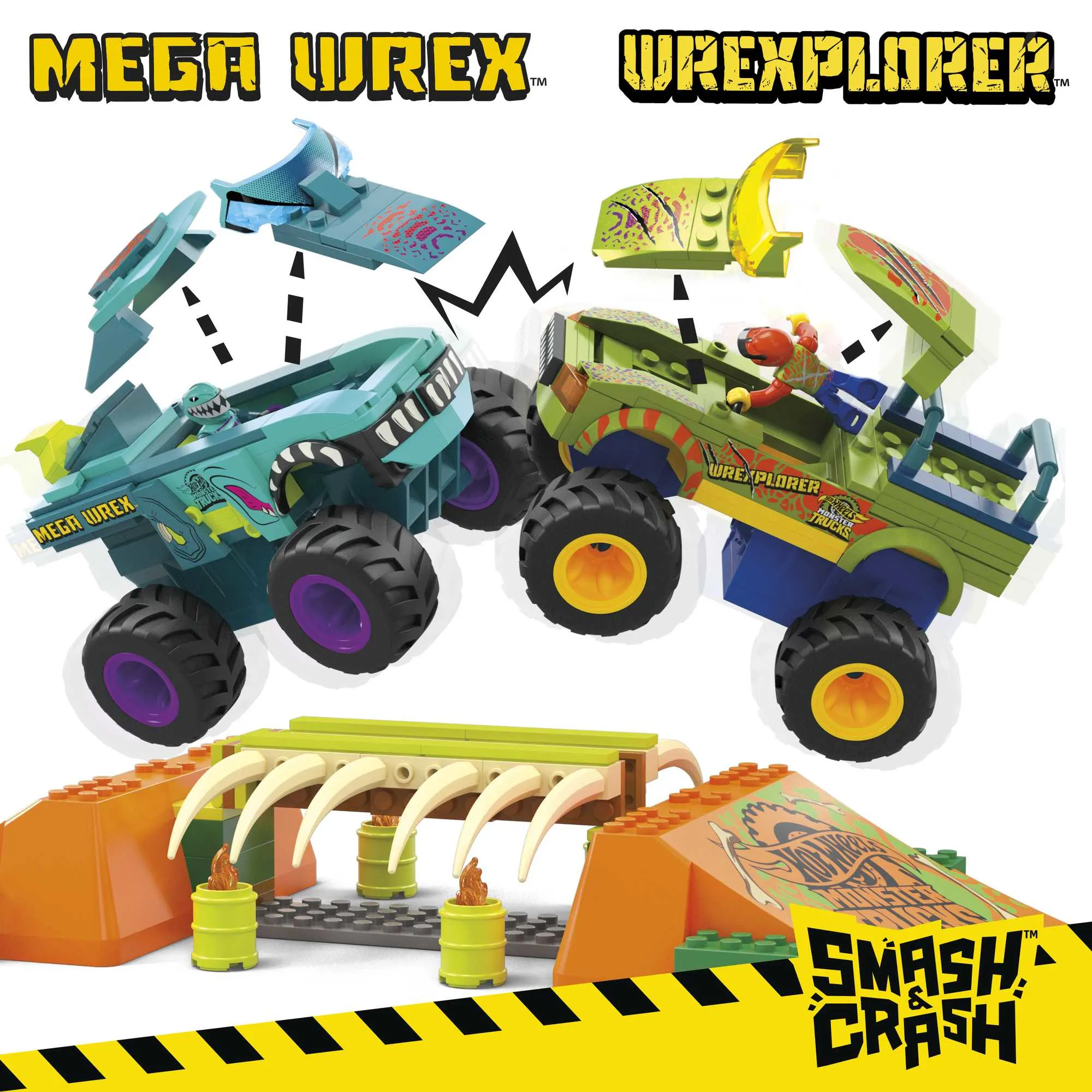 Mattel MEGA Hot Wheels Monster Trucks Mega-Wrex Bone Crash Stunt Track Construction Toy Mattel MEGA Hot Wheels Monster Trucks Mega-Wrex Bone Crash Stunt Track Construction Toy