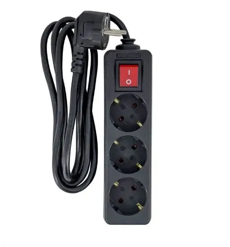 MicroConnect 3-way Schuko Socket with On/Off Switch, 1.5m, Black