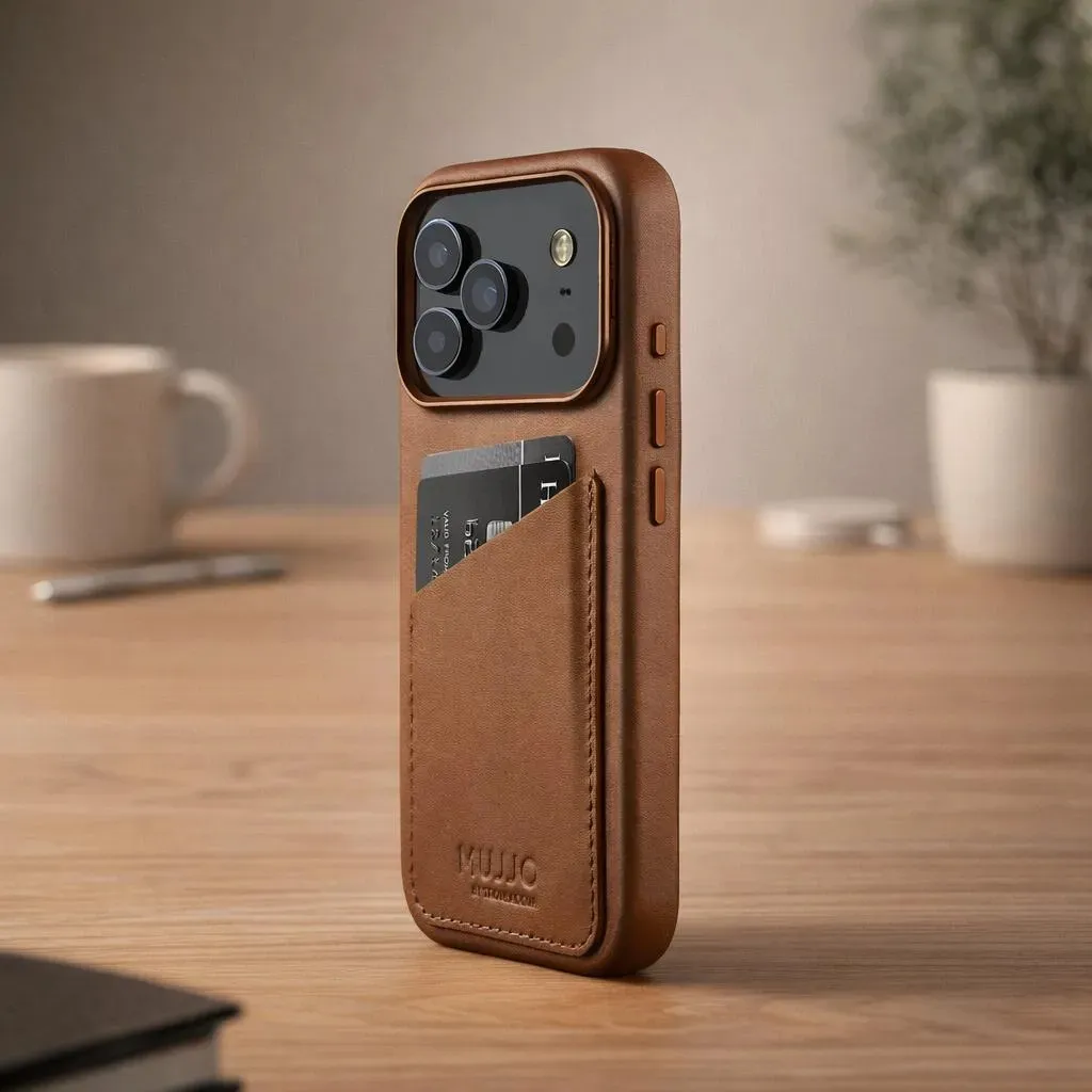Mujjo Wallet Leather Case with MagSafe for iPhone 17 Pro, Tan