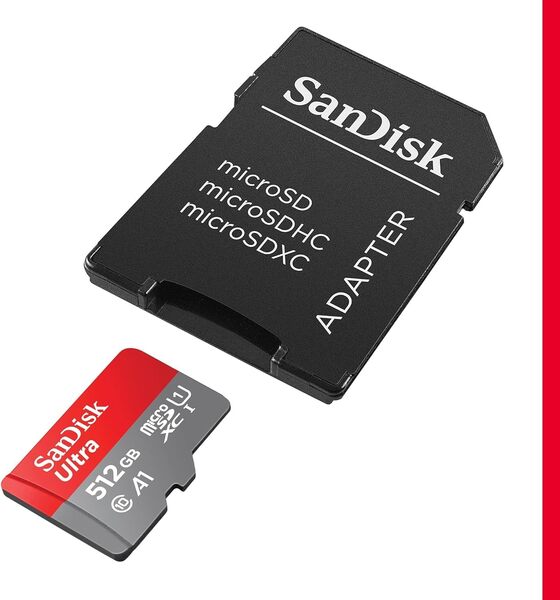 SanDisk Ultra PLUS 512GB MicroSDXC UHS-I Class 10 U1 V10 A1 card with SD adapter