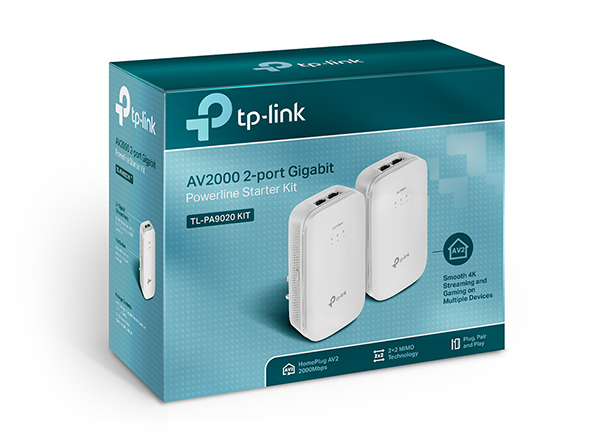 TP-LINKAV2000 2-Port Gigabit Powerline Starter Kit, 2000Mbps Powerline Data Rate Line-Neutral/Line-Ground 2x2 MIMO  2 Gigabit Ethern