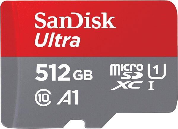 SanDisk Ultra PLUS 512GB MicroSDXC UHS-I Class 10 U1 V10 A1 card with SD adapter