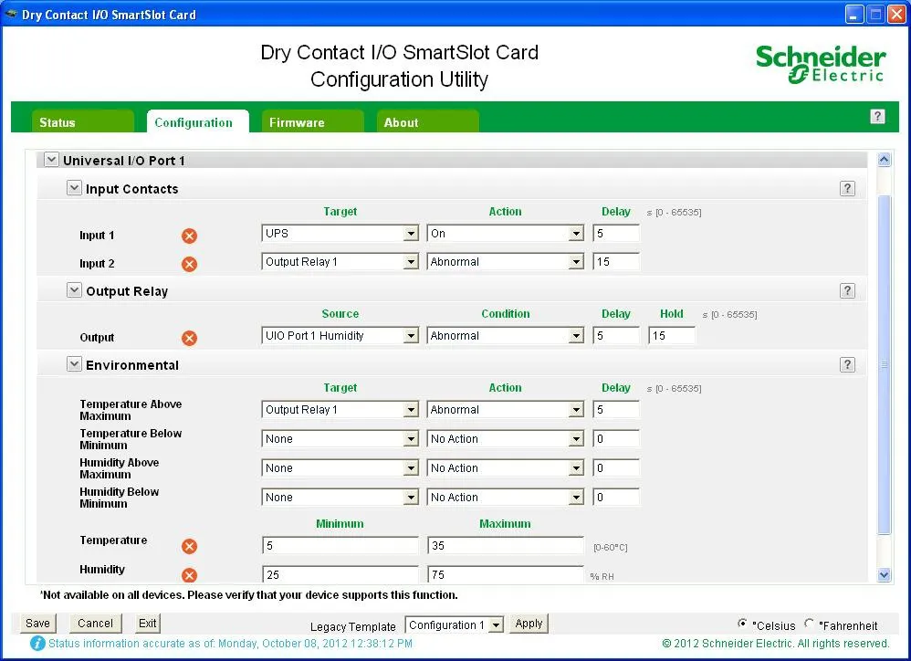 APC Dry Contact I/O SmartSlot Card. :  6 Configurable Output Relays  4 Configurable Input Contacts.  Includes USB cable, User Manual. Compatible with all SmartS