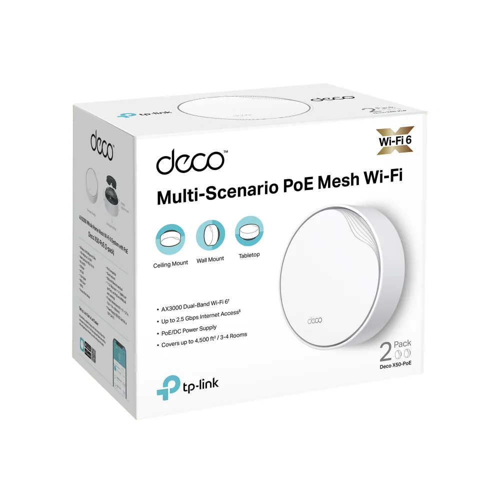 TP-Link Deco X50-PoE Wi-Fi 6 AX3000 Mesh System with PoE (2-pack)