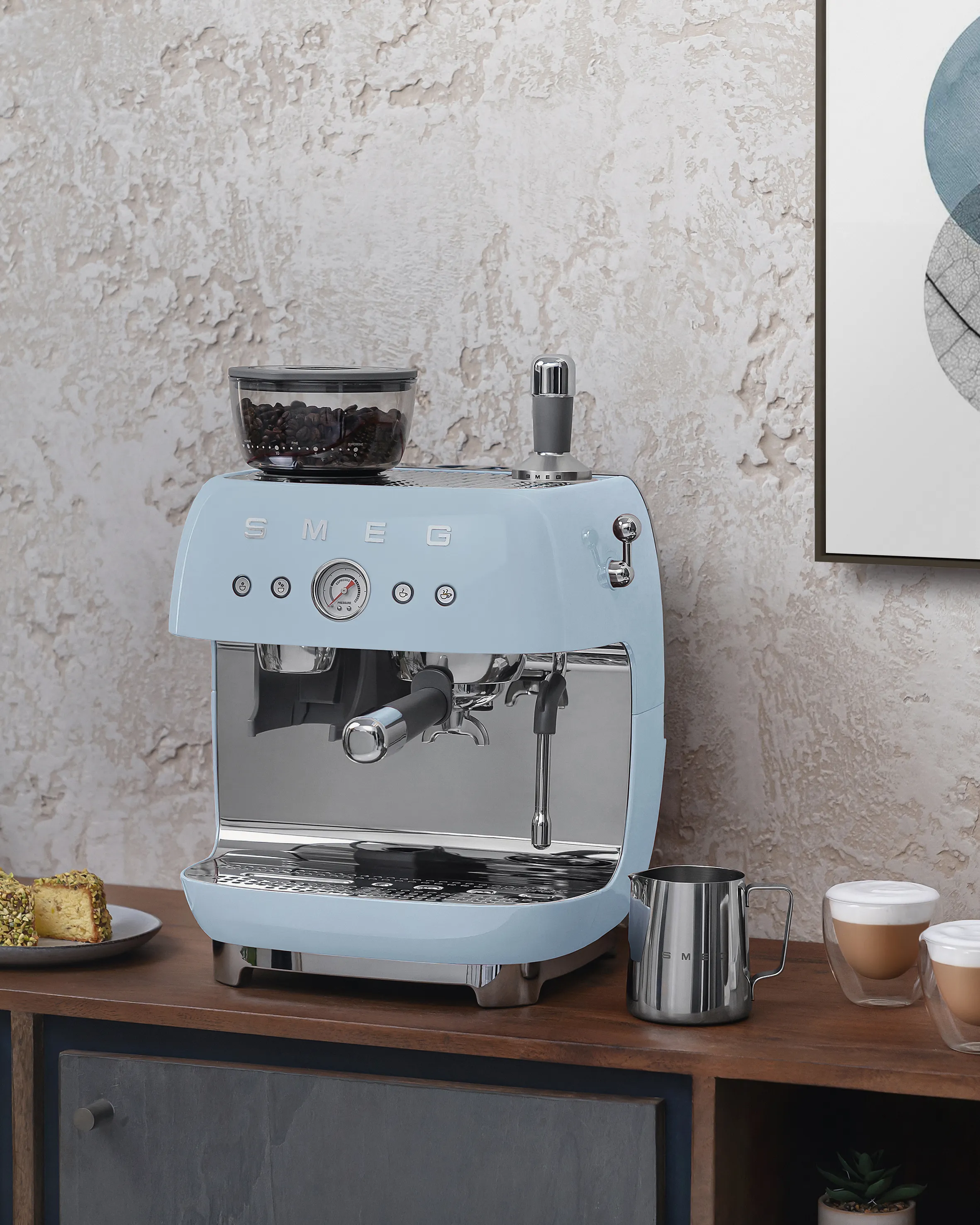 Smeg 50's Style EGF03PBEU - espressomaskin, Bl&aring;