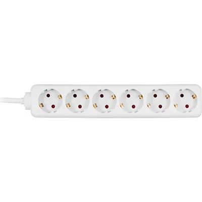 Deltaco GT-126 6 outlets Power Strip, 1.5 m, White