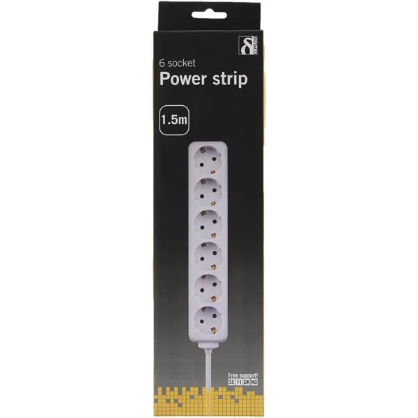 Deltaco GT-126 6 outlets Power Strip, 1.5 m, White
