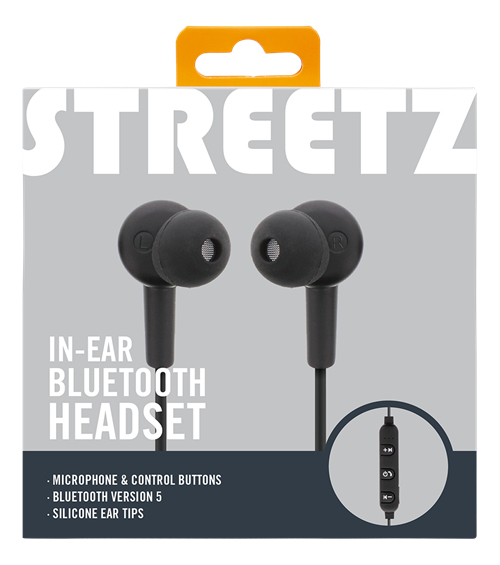 STREETZ In-ear BT headphones with microphone and control buttons, black