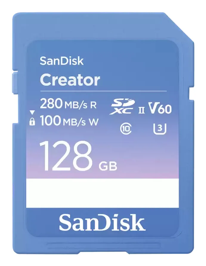 SanDisk Creator 128GB SDXC UHS-II U3 V60 card, Blue