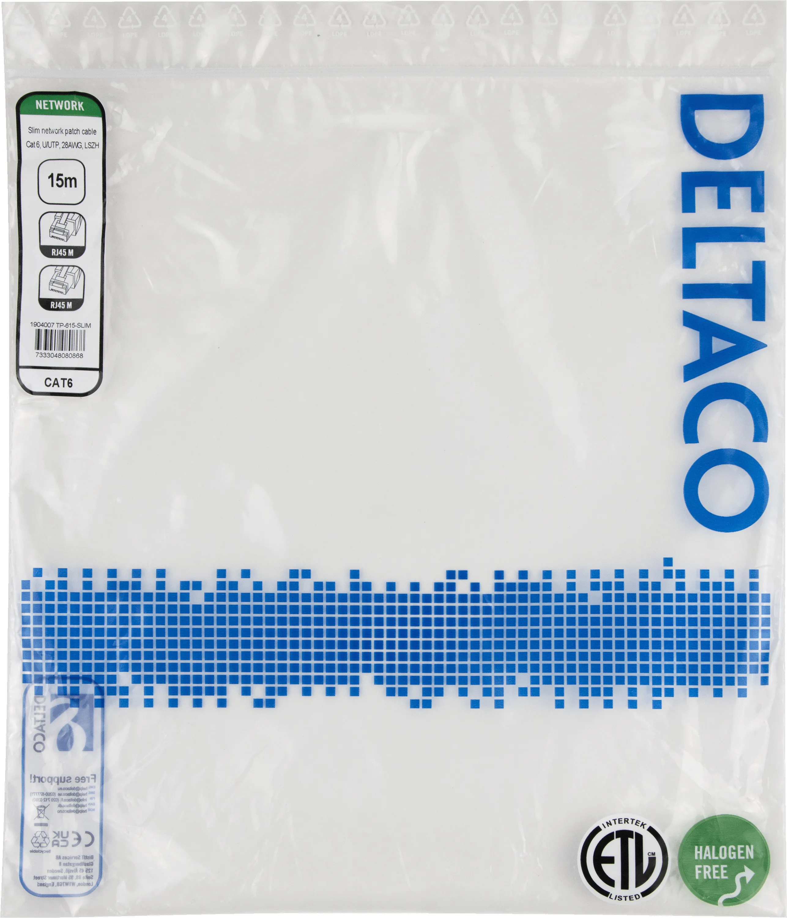 Deltaco Cat6 UTP LSZH RJ45 15m -verkkokaapeli, harmaa
