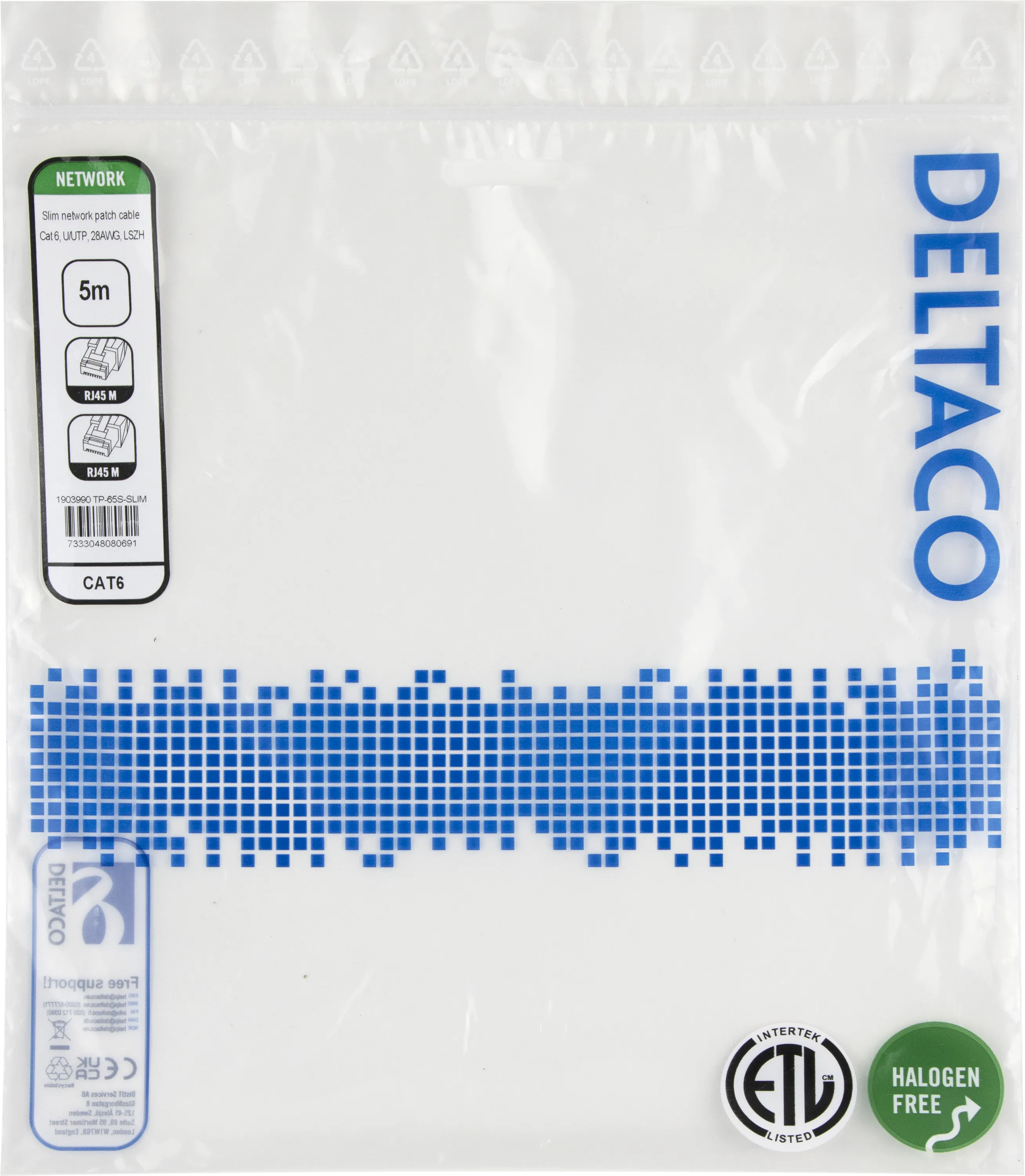 Deltaco Cat6 UTP RJ45 5m -verkkokaapeli, musta