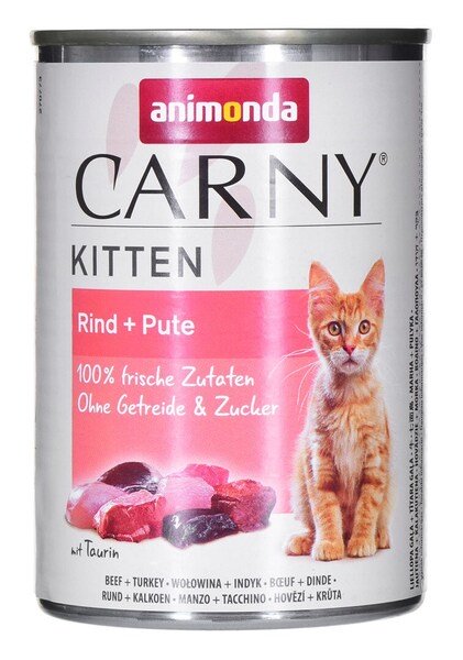 Animonda Carny Kitten Beef &amp; Turkey, V&aring;tfoder f&ouml;r katt, 400 g