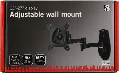DELTACO sein&auml;kiinnike TV/n&auml;yt&ouml;lle, max 25kg, VESA 75x75 ja 100x100