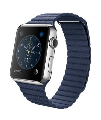 Apple Watch 42mm Stainless Steel Case with Midnight Blue Leather Loop - large