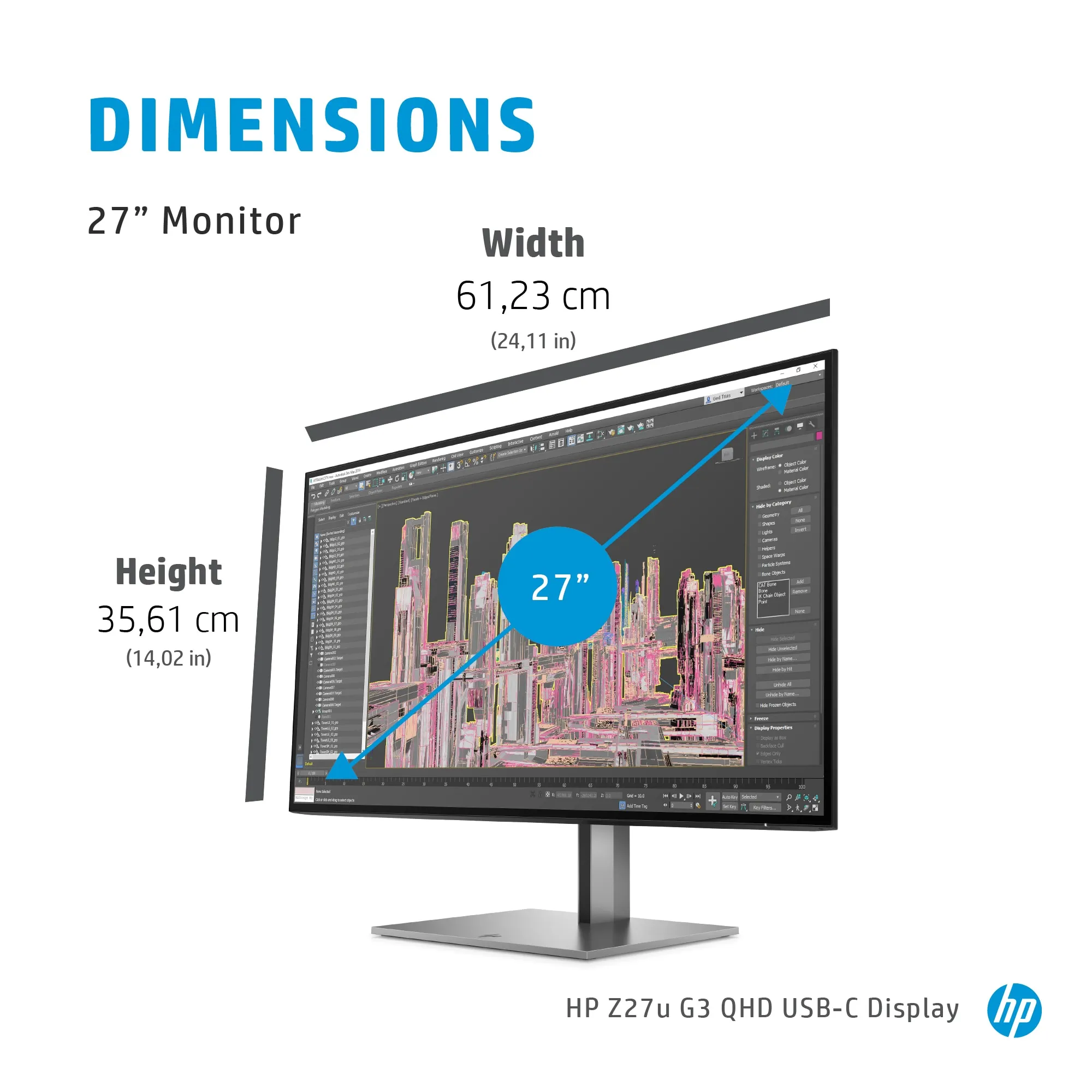 HP Z27u G3 27" QHD, IPS Monitor with USB-C hub