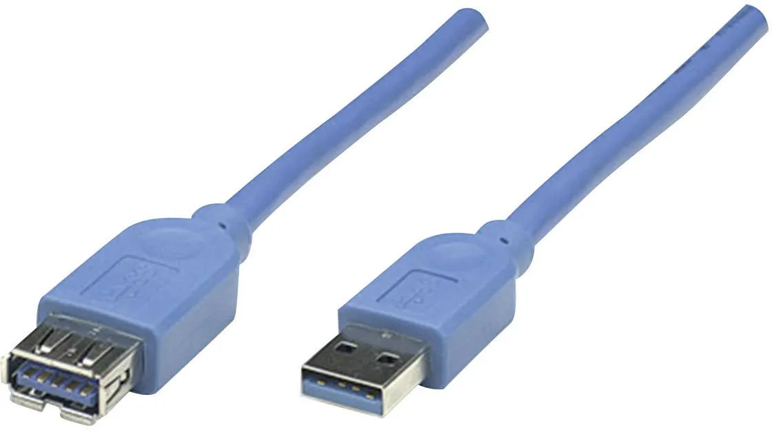 Manhattan USB-A - f&ouml;rl&auml;ngningskabel, 2 m, Bl&aring;