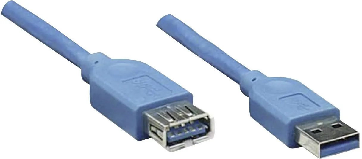 Manhattan USB-A - f&ouml;rl&auml;ngningskabel, 2 m, Bl&aring;