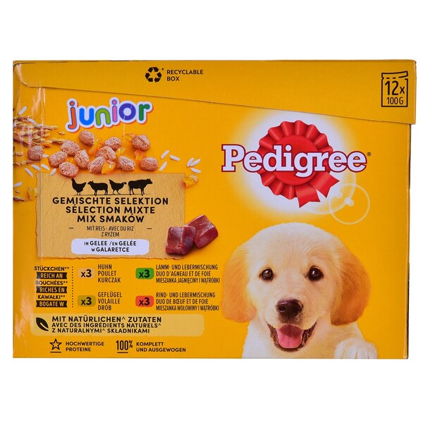 Pedigree Junior Selection Mix, Koiran m&auml;rk&auml;ruoka, Puppy, 12 x 100 g