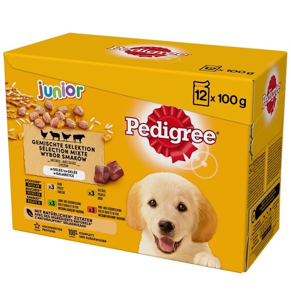 Pedigree Junior Selection Mix, Koiran m&auml;rk&auml;ruoka, Puppy, 12 x 100 g