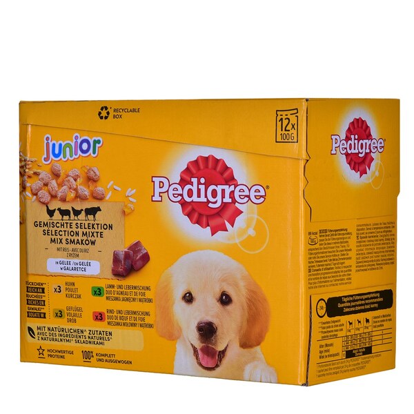 Pedigree Junior Selection Mix, Koiran m&auml;rk&auml;ruoka, Puppy, 12 x 100 g