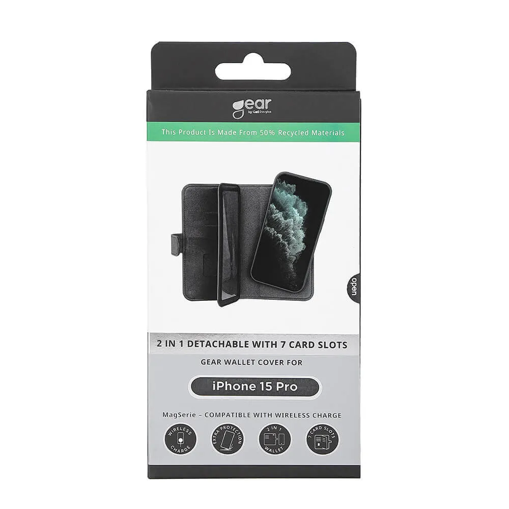 GEAR Wallet 7 Cards MagSeries, iPhone 15 Pro - 2-in-1 Wallet Case, Black