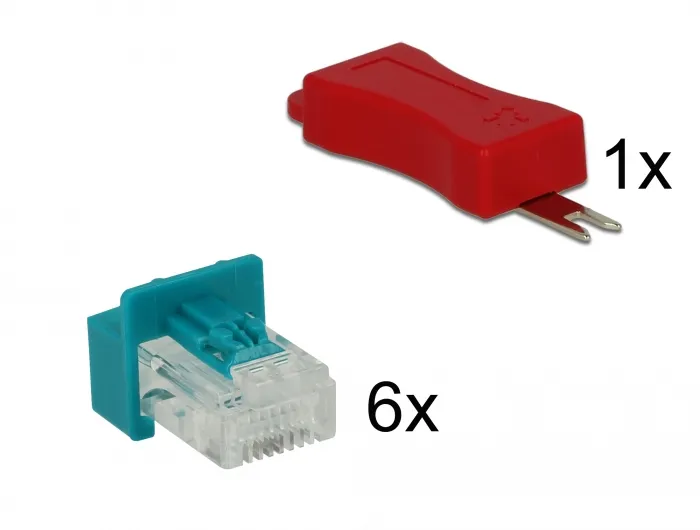 Delock RJ45 Secure Clip mit Stecker Set mit 6 St&uuml;ck