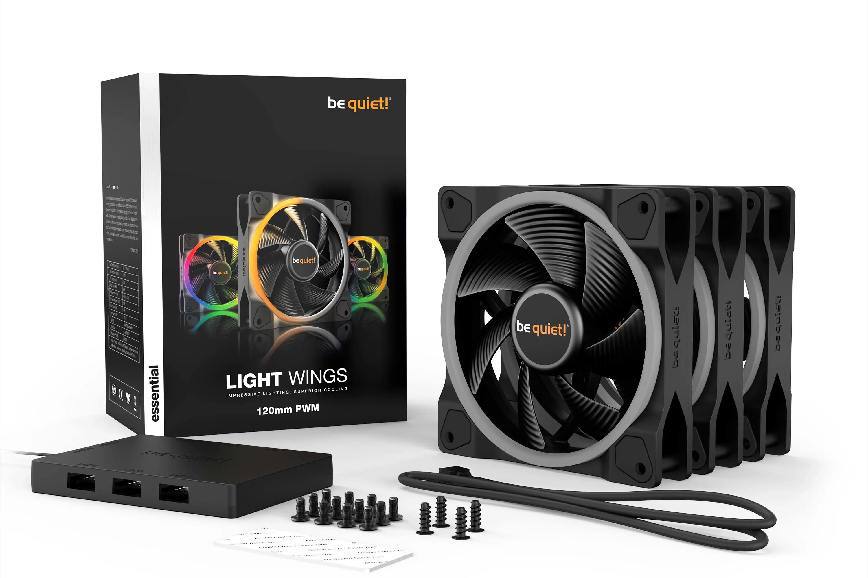 be quiet! LIGHT WINGS, 120mm PWM, ARGB -kotelotuuletin, 3 pack, Black