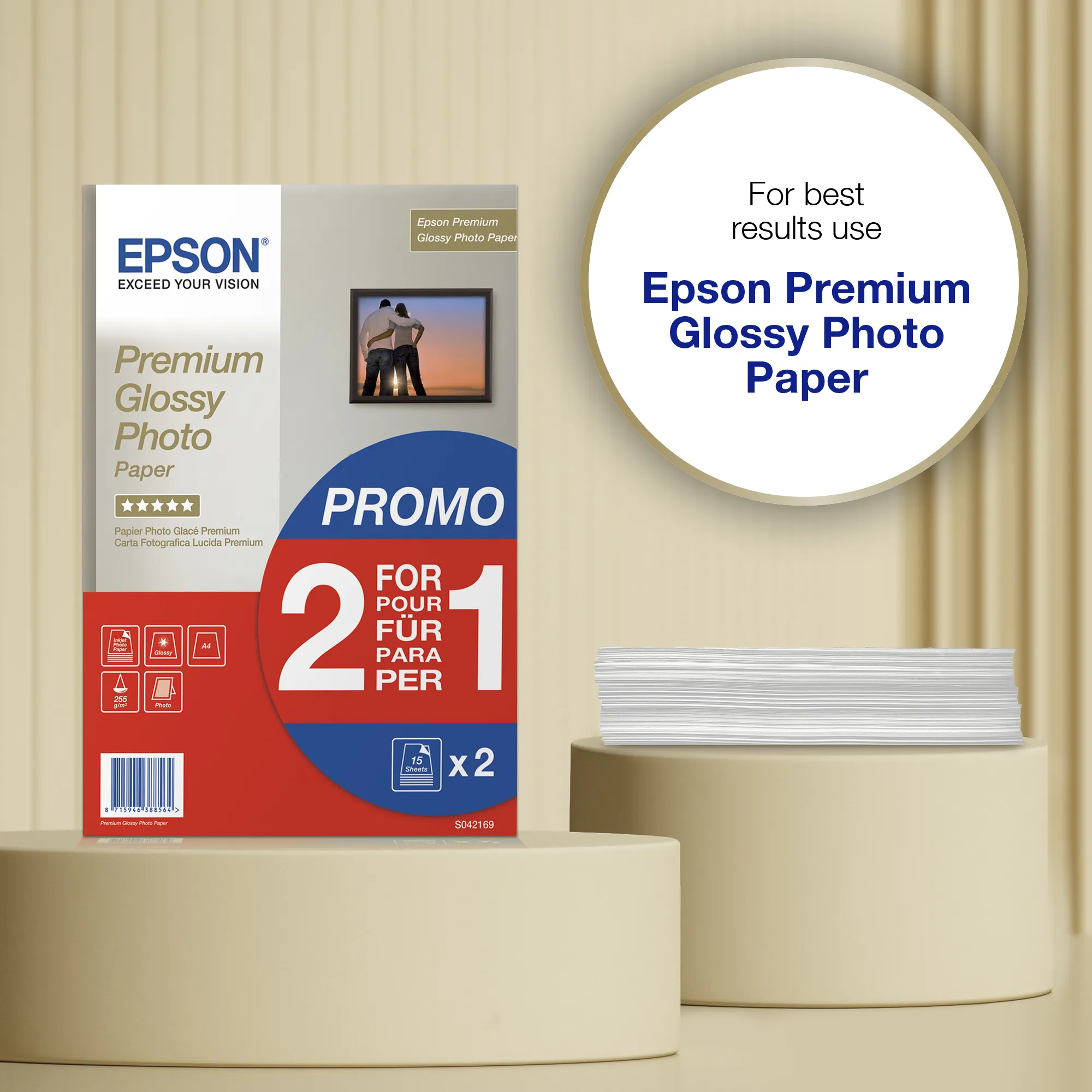 EPSON PREMIUM GLOSSY PHOTO PAPER, A4, 255G, 30