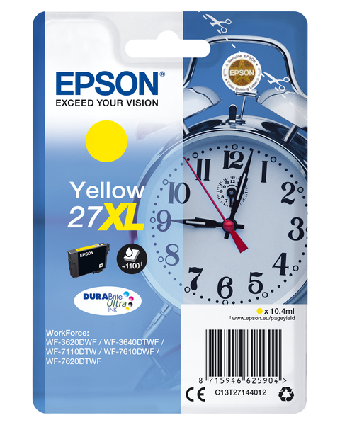 Epson 27XL - 10.4 ml - XL-koko - keltainen - alkuper&auml;inen - mustepatruuna malleihin WorkForce WF-3620DWF, WF-3640DTWF, WF-7110DTW, WF-7610DWF, WF-7620, WF-7620D