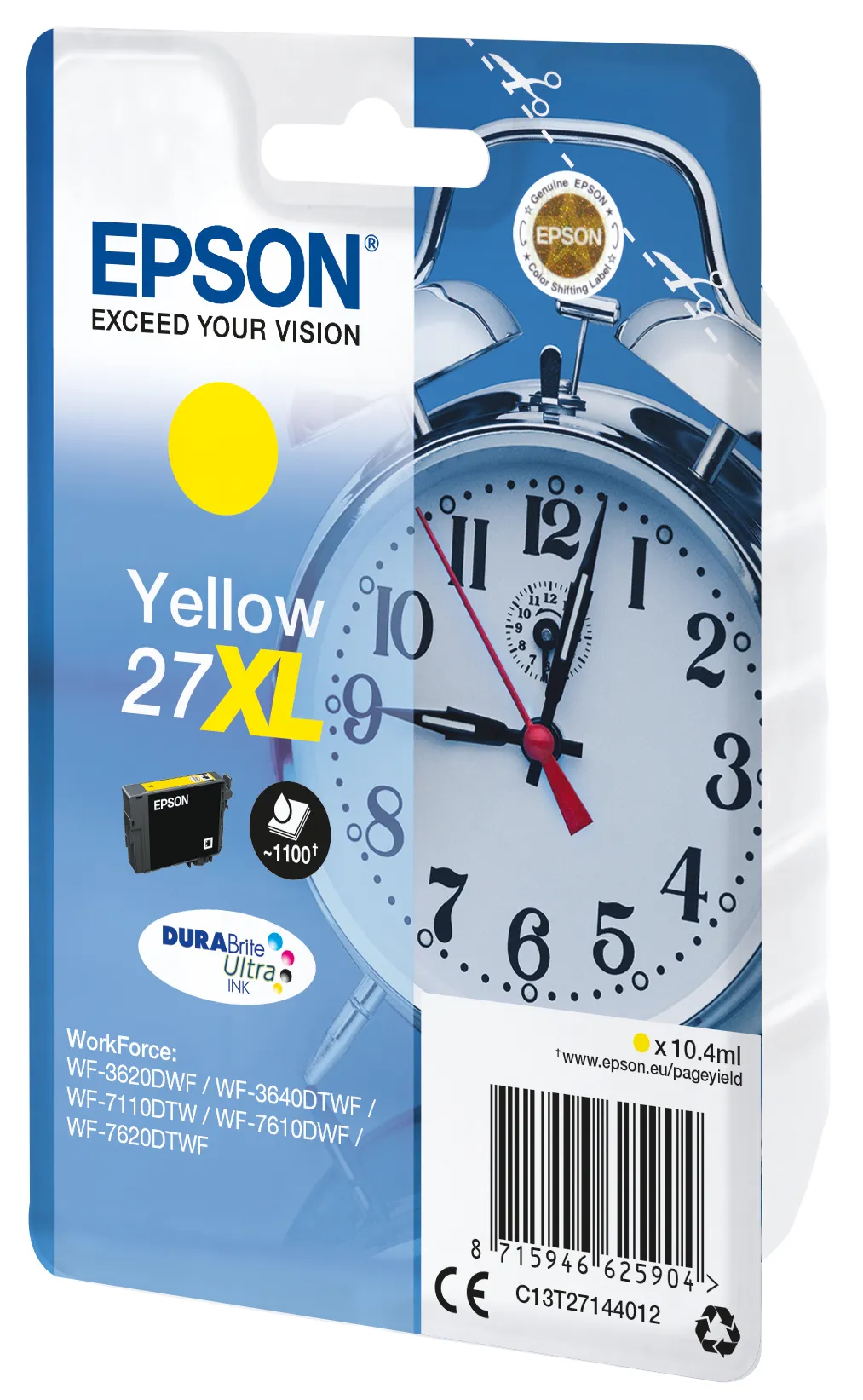 Epson 27XL - 10.4 ml - XL-koko - keltainen - alkuper&auml;inen - mustepatruuna malleihin WorkForce WF-3620DWF, WF-3640DTWF, WF-7110DTW, WF-7610DWF, WF-7620, WF-7620D