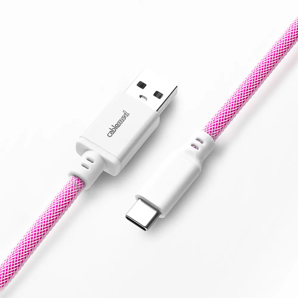 CableMod Classic Coiled Keyboard Cable, USB A -> USB Type C, 150cm, Strawberry Cream