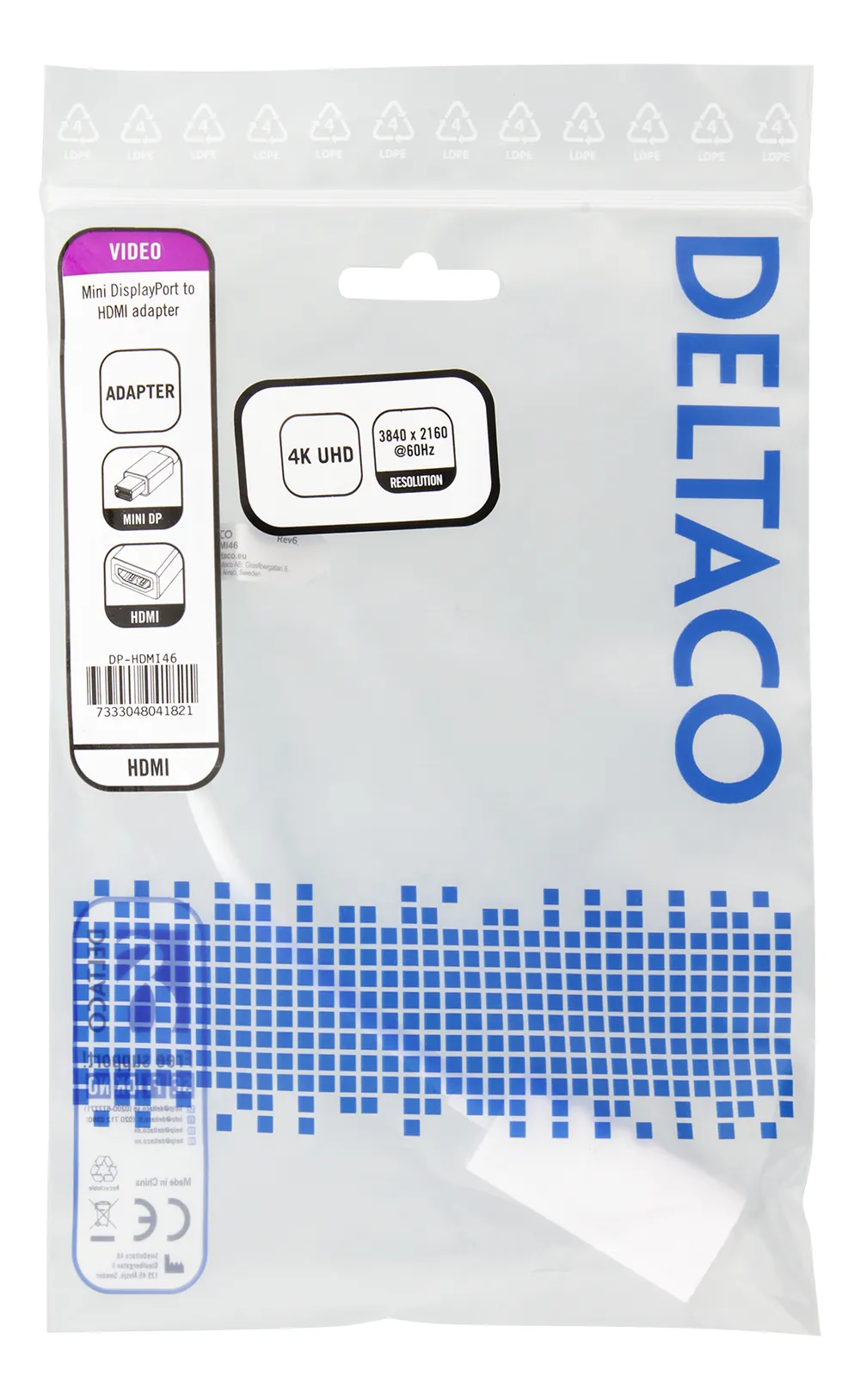 Deltaco  mini DisplayPort &ndash; HDMI -adapteri, Valkoinen