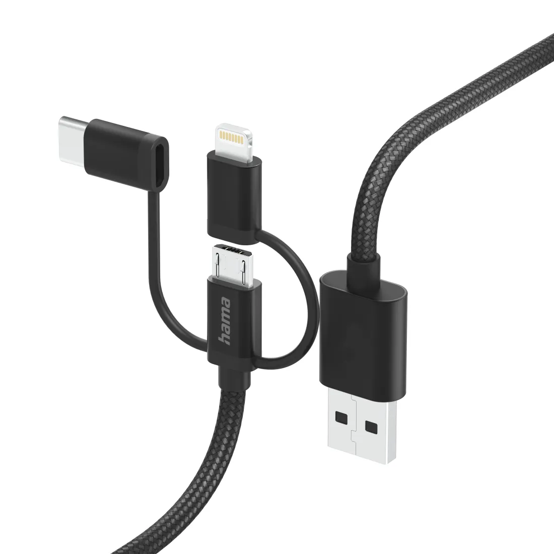 Hama Multi 3-in-1 USB-A - USB-C/Micro-USB/Lightning - kabel, Svart, 1.5m