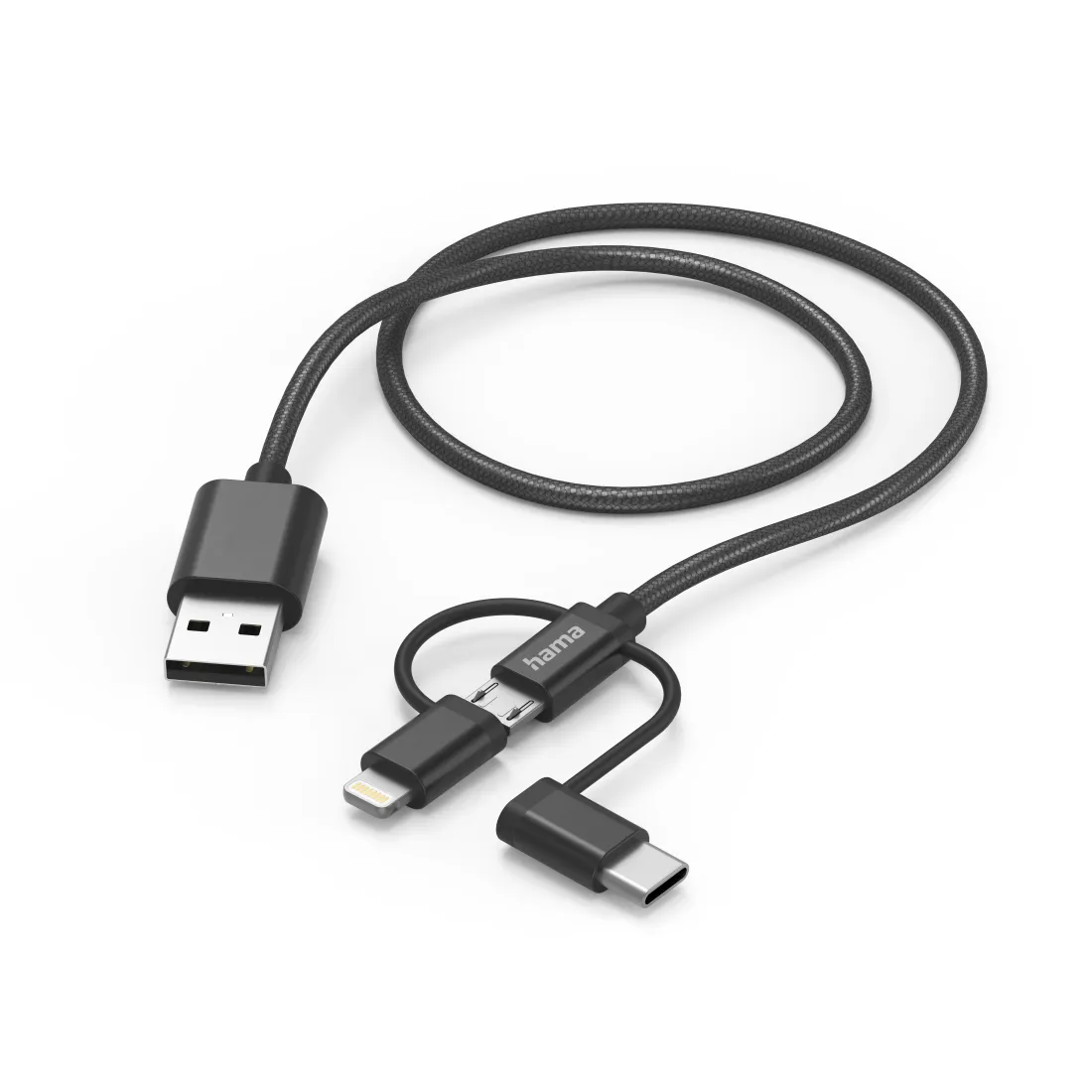 Hama Multi 3-in-1 USB-A - USB-C/Micro-USB/Lightning - kabel, Svart, 1.5m