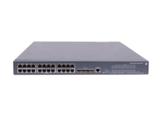 HPE 5120-24G-PoE 370 W SI (Comware OS Standard Image) Switch 24 10/100/1000T ports with 802.3af PoE (15,4W/port) + 4 SFP ports. IRF tuettuna vain Gigabit-nopeud