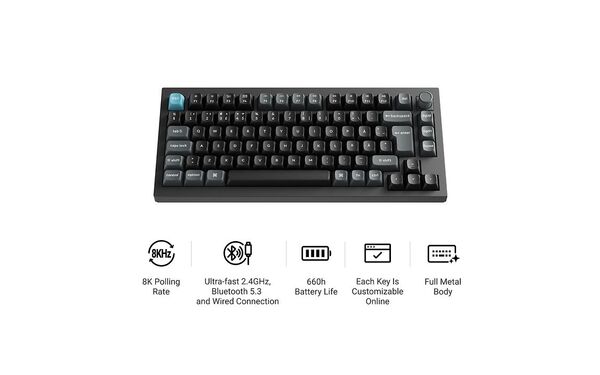 Keychron Q1 Ultra 8K -langaton mekaaninen pelin&auml;pp&auml;imist&ouml;, Keychron Silk POM Brown, musta