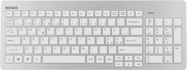 DELTACO tunt tr&aring;dl&ouml;st tangentbord, USB, vit/silver