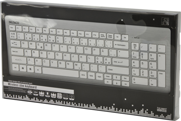 DELTACO tunt tr&aring;dl&ouml;st tangentbord, USB, vit/silver