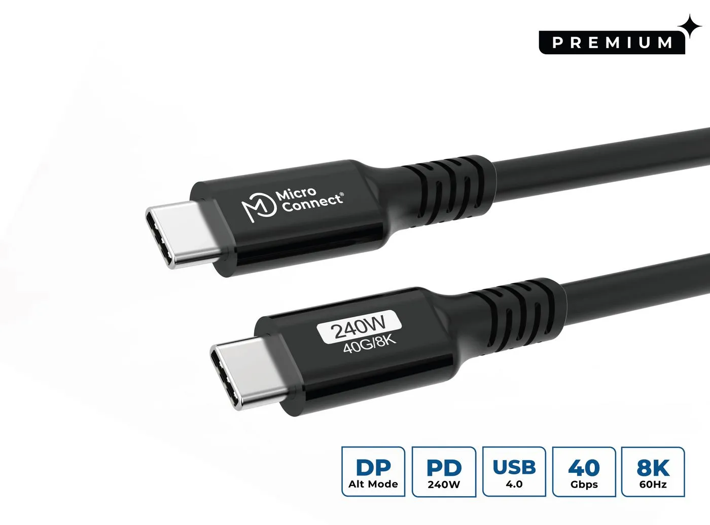 MicroConnect Premium USB-C cable, 240W, 1 m, Black