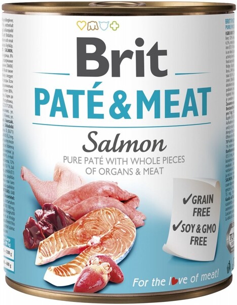 Brit Pat&eacute; &amp; Meat Salmon, Wet food for dogs, Adult, Grain Free, 800g
