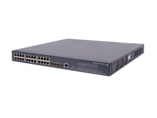HPE 5120-24G-PoE 370 W SI (Comware OS Standard Image) Switch 24 10/100/1000T ports with 802.3af PoE (15,4W/port) + 4 SFP ports. IRF tuettuna vain Gigabit-nopeud