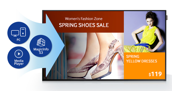 SAMSUNG DM40E 40inch Wide 16:9 Slim dir-LED 450nits Sp Bl VGA DVI 2xHDMI DP 1.2 in/out RS232 RJ45 SSSP Gen.3 (8GB) SD WiFi SBB-C PC