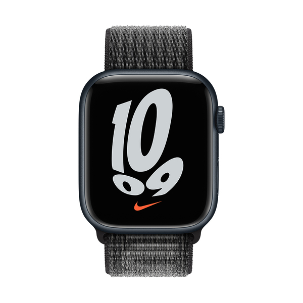 Apple Watch Nike 45mm Sport Loop ‑ranneke, Musta/Summit White