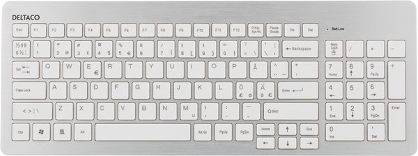 DELTACO tunt tr&aring;dl&ouml;st tangentbord, USB, vit/silver